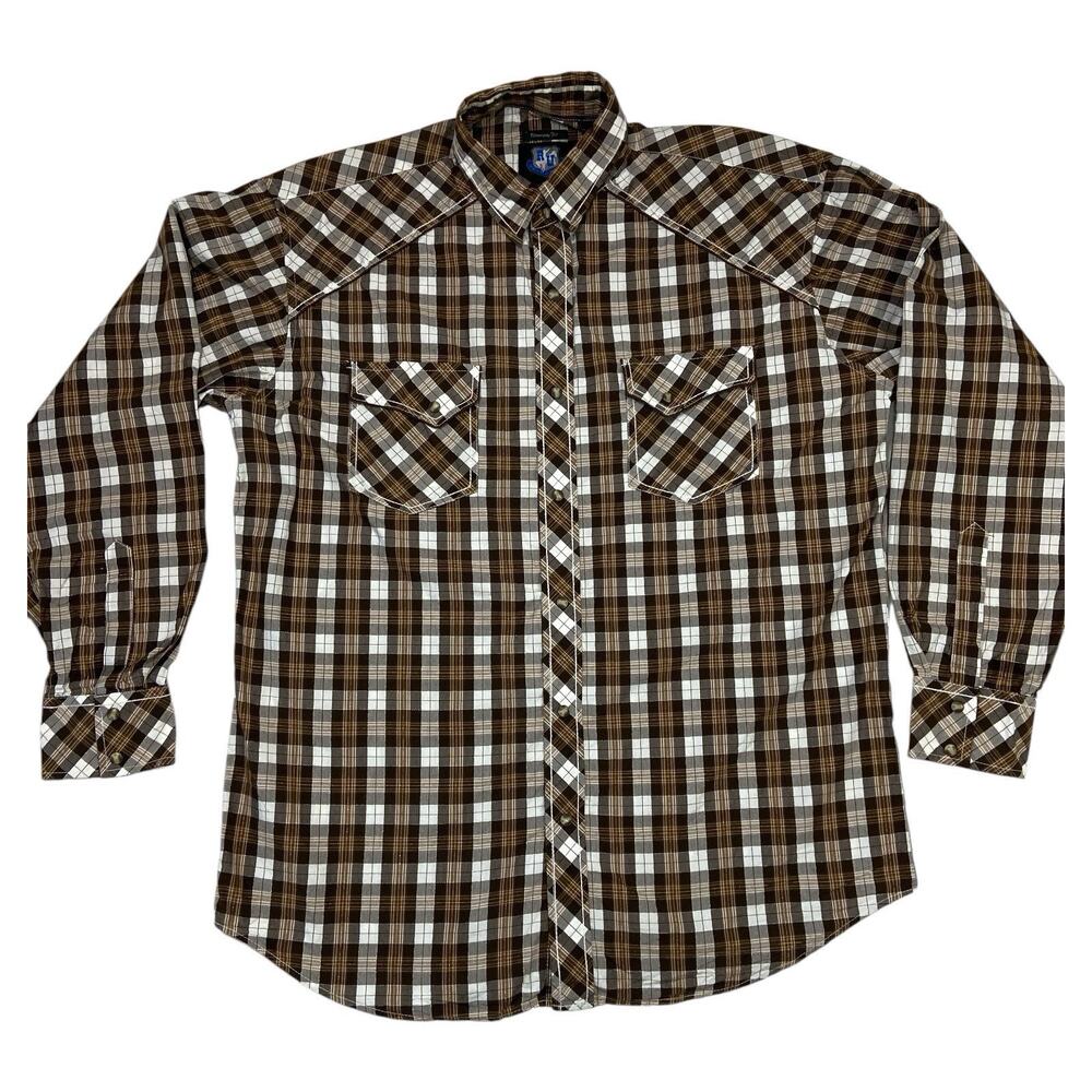 Resistol RU Brown Plaid Pearl Snap Western Shirt XXL Mens Rodeo Country